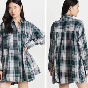 Free People Oversized Voyage Plaid Button Down Tunic Shirtdress